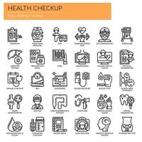 Set van zwart-wit dunne lijn gezondheidsexamen Checkup iconen vector