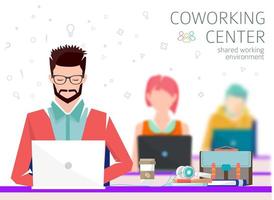 Mensen die op laptops werken. Concept van het coworking center. vector