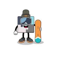 mascotte cartoon van puzzel snowboard speler vector