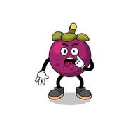 karakterillustratie van mangosteen met uitgestoken tong vector