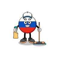 karaktermascotte van de vlag van Rusland als schoonmaakdienst vector