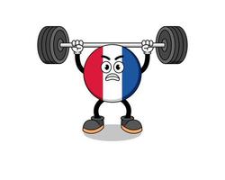 frankrijk vlag mascotte cartoon optillen van een barbell vector
