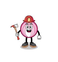 cartoon mascotte van gesneden ui brandweerman vector