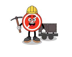 mascotte illustratie van stopbord mijnwerker vector