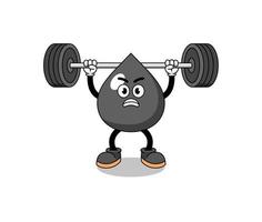 olie mascotte cartoon optillen van een barbell vector