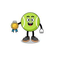 tennisbal cartoon afbeelding met tevredenheid gegarandeerd medaille vector