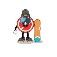 mascotte cartoon van stopbord snowboard speler vector