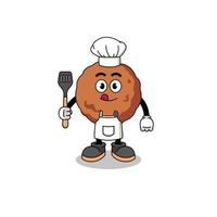 mascotte illustratie van gehaktbal chef vector