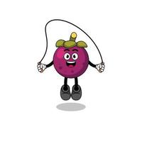 mangosteen mascotte cartoon speelt touwtjespringen vector