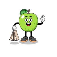 cartoon van winkelen met groene appel vector