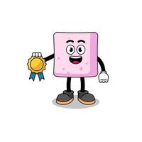 marshmallow cartoon afbeelding met tevredenheid gegarandeerde medaille vector