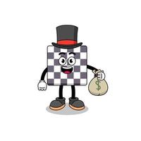 schaakbord mascotte illustratie rijke man met een geldzak vector