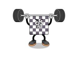 schaakbord mascotte cartoon optillen van een barbell vector