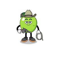 karakter mascotte van groene appel als cowboy vector