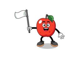 cartoon illustratie van appel met een witte vlag vector