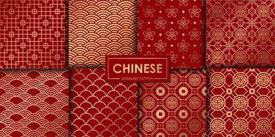 gouden chinese naadloze patrooncollectie, abstracte achtergrond, decoratief behang. vector