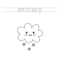 traceer de letters en kleur schattige wolken met sneeuwvlokken. handschriftoefeningen voor kinderen. vector
