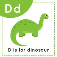 Engels alfabet leren voor kinderen. letter d. leuke cartoondinosaurus. vector