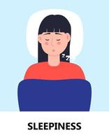 slaperigheid pictogram vector. griep, verkoudheid, coronavirussymptoom wordt getoond. vrouw slaapt. geïnfecteerde persoon met een pijnlijke aandoening. luchtwegaandoening vector