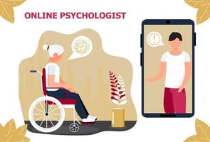 online psycholoog concept vector. senior uitschakelen vrouw ontvangt professionele psychologie overleg. depressie, verdriet, geestelijke gezondheid illustratie in platte style.online, help service vector