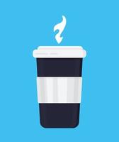 wegwerp koffiekopje pictogram vector op de blauwe achtergrond. wegwerp plastic koffiekopje met warme koffie platte stijl.