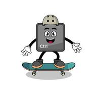 toetsenbord controle knop mascotte spelen een skateboard vector