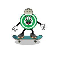 recycle tekenmascotte die een skateboard speelt vector