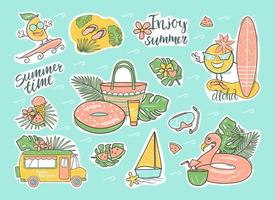 set cartoon zomer stickers. vectorillustratie. vector