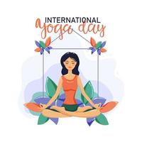 illustratie van internationale yoga dag, 21 juni yoga lichaamshouding, vrouw beoefenen van yoga.vector afbeelding. vector