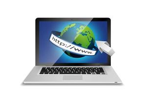 laptop en globe concept met adresbalk geïsoleerde witte achtergrond .vector 3d illustratie vector
