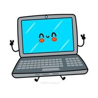 leuk grappig laptopkarakter. vector hand getekend cartoon kawaii karakter illustratie pictogram. geïsoleerd op een witte achtergrond. laptop karakter concept