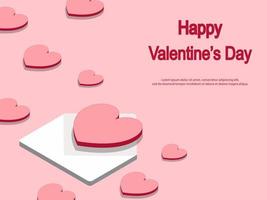 Valentijnsdag concept achtergrond. 3D-rode en roze harten met witte letter. verkoop banner of wenskaart. platte ontwerp vectorillustratie. vector