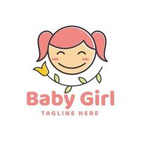 schattige glimlach baby meisje lijn logo illustratie sjabloon inspiratie vector