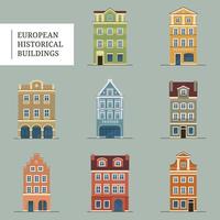 set van Europese historische gebouwen. traditionele amsterdam, nederlandse architectuur. vectorillustratie.