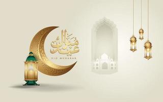 eid mubarak arabische kalligrafie groet ontwerp islamitische lijn moskee koepel met halve maan