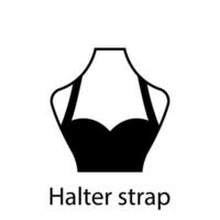 halterband van mode-halslijntype voor damesblouse, jurksilhouetpictogram. zwart t-shirt, crop top op dummy. trendy dames halterband type halslijn. geïsoleerde vectorillustratie. vector