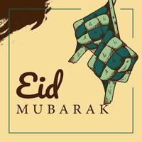 handgetekende eid mubarak met ketupat-illustratie vector
