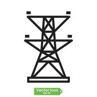 rooster toren en bovengrondse hoogspanningslijn geïsoleerd dunne lijn icoon. vector tweefasige transmissie torens hoogspanningslijnen schetsen teken. hoogspanningsmaststructuur, stalen roostertoren om hoogspanningslijn te ondersteunen;