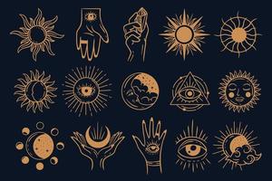 set collectie mystiek hemels clipart symbool ruimte doodle esoterische elementen vintage illustratie vector