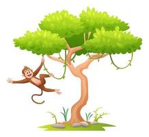 schattige aap die aan een boom hangt cartoon vectorillustratie vector