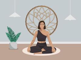 jonge vrouw die yoga doet. concept illustratie voor een gezonde levensstijl, yogalessen, sporten. vector