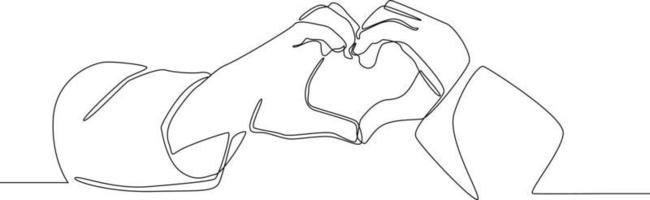 doorlopende lijntekening van de hand in de vorm van een hart. symbool geneeskunde. vectorillustratie. vector