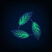 Recycle teken gemaakt van gloeiende transparante groene bladeren vector