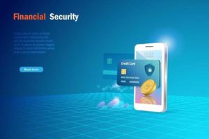 creditcard online betaling met beveiligingstransactie op slimme telefoon. financiële zekerheid in digitale online en wereldwijde netwerkverbindingen, cyberbeveiligingstechnologie. vector