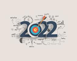 2022 Nieuwjaar doelgroep concept, creatief denken tekening grafieken en grafieken zakelijke succes strategie plan idee op doel dart met pijl, vector illustratie moderne lay-out sjabloon