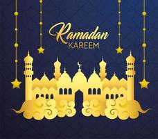 kasteel met sterren opknoping voor ramadan kareem vector