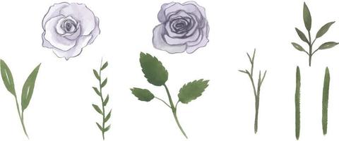 set van aquarel wilde bloemen hand getekende bladeren en bloemen met boeket elementen geïsoleerde collectie vector