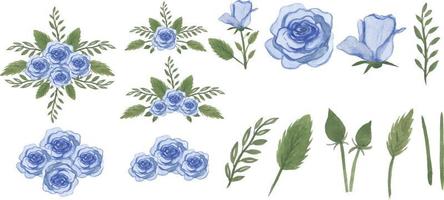 set van aquarel wilde bloemen hand getekende bladeren en bloemen met boeket elementen geïsoleerde collectie vector