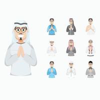 gelukkige eid al fitr adha ramadan man met snor met bril pose geven wensen vector