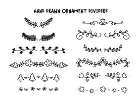 Hand getrokken scheidingslijnen instellen met bladeren en bloemen vector